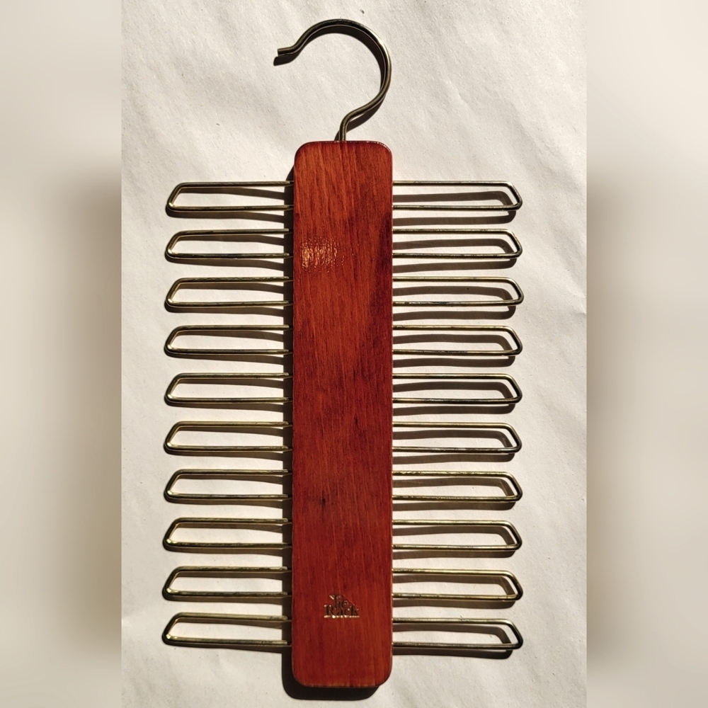 Vintage TIE RACK Wood and Brass Tie, Belt or Scarf Organizer